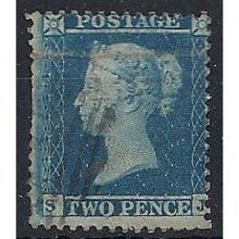 1855 SG20a 2d Blue Perf 16 Wmk Small Crown Good Used (crease) Check Letters "SJ"