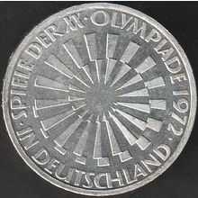 1972 F Germany 10 Mark Silver Coin Munich Olympics - Spiral