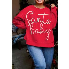 Fiery Red Plus Size Santa Baby Tinsel Crew Neck Sweatshirt
