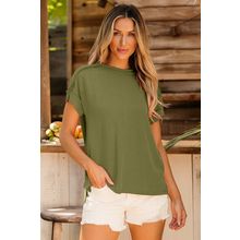Jungle Green Textured Knit Exposed Stitching T-shirt