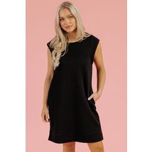 Black Textured Cap Sleeve T-shirt Shift Mini Dress