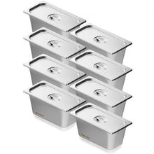 8 Pack Hotel Pans, 1/3 Size Anti-Jam Steam Pan with Lid, 0.8mm Thick Stainle...