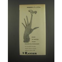 1956 Kayser Gloves Ad - Dyed to match your favorite parakeet