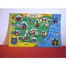 A MAP OF SUFFOLK. used postcard Colourmaster 1981 pm =