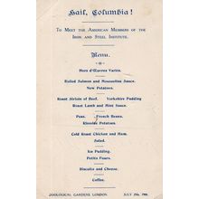 London Zoo 1906 Multi Hand Signed Dinner Menu USA Iron Steel Institute