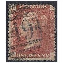 1858 SG43 1d Red Plate 208 Good Used Check Letters "RH" - Pulled Perf.