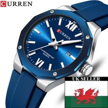 Gents Blue Face Date Steel Back Blue Bezel Blue Long Silicone Strap Watch