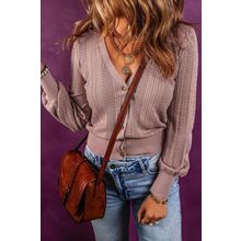 V Neck Buttoned Textured Sweater Cardigan