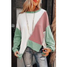 Colorblock Stitching Irregular Hem Long Sleeve Top
