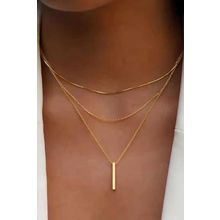 Gold Bar Pendant Layered Adjustable Chain Necklace