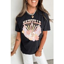 Black Nashville Music City Guitar Angel Wing Graphic Tee