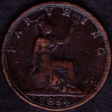 1864 Great Britain 1 Farthing Coin