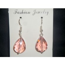 Woderful large faceted pearcut pink crystal glass earrings
