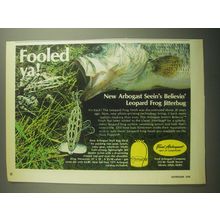 1979 Fred Arbogast Seein's Believin' Leopard Frog Jitterbug Lure Ad - Fooled ya!
