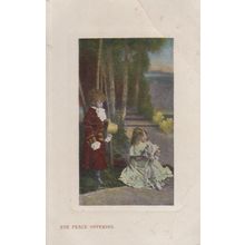 Children With Peace Offering Boy Child Gives Girl Flowers Antique Postcard