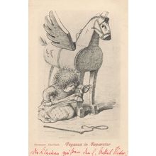 Pegasus In Reparatur Toy Horse In Repair Old WW1 Childrens Postcard