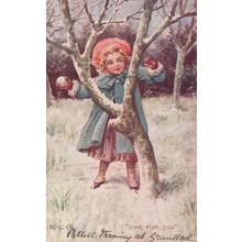 Girl Throwing Snowball Fight Wrench Series Old Greetings Xmas Postcard