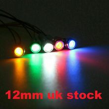 1 x 12mm 12/24V DC LED Metal Indicator Light Waterproof Signal Lamp with Wire
