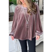 Rose Tan Button Keyhole Back Velvet Swing Top