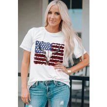White Bull Skull American Flag Graphic Tee