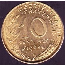 1968 France 10 Centimes Coin