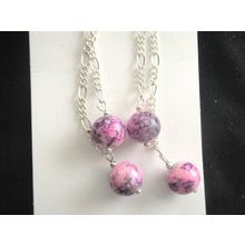 Handmade 4 blended pink black lampwork 10mm ceramic 90mm link earrings