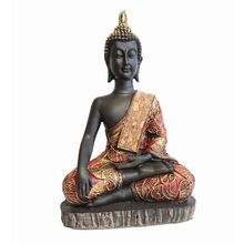 Red and Gold Sitting Meditating Thai Buddha Figurine Statue