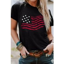 Black American Flag Graphic Crew Neck T Shirt