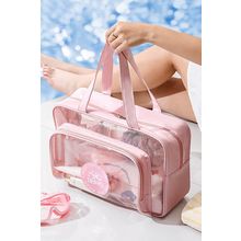 Pink Waterproof Multi Pockets Transparent Travel Makeup Bag