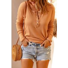 Orange Waffle Knit Henley Top