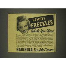1936 Nadinola Freckle Cream Ad - While You Sleep