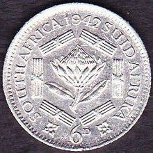 1942 South Africa 6 Pence Silver Coin