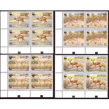 Bahrain WWF Goitered Gazelle 4 Corner Blocks with margins 1993 MNH