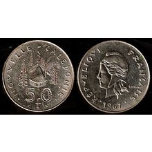 New Caledonia 50F 1967 Marianne Used Coin Pine Trees