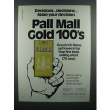 1976 Pall Mall Cigarette Ad - Make Your Decision