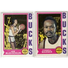 TWO 1974-75 Topps Bucks cards- Jon McGlocklin-37- Cornell Warner- 109 - NBA