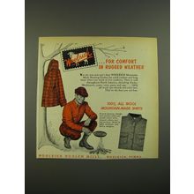 1952 Woolrich Shirts Ad - For comfort in rugged weather