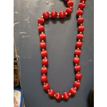 womens red thread covered bead necklace