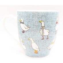 White Ducks Mug Ceramic on a Blue Background 10.5 CM Dishwasher & Microwave Safe