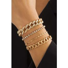 Gold 4pcs Rhinestone Decor Adjustable Chain Bracelet Set