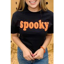 Black Halloween Spooky Crew Neck Casual Graphic Tee