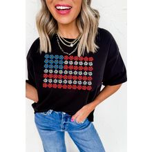 Black Cute Flowers Make Up American Flag Trendy Graphic T Shirt