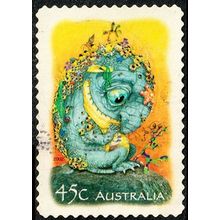 Australia 2002 Magic Rainforest 45c Used Peel & Stick Stamp #1 Bunyip .