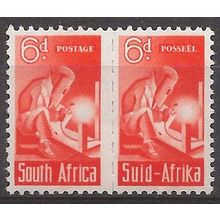 South Africa 1942 SG106 6d Red Orange War Effort Pair Mounted Mint. . .