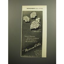 1952 Marianne Ostier Pin and Earclips Ad - Leaves of diamonds and pearls