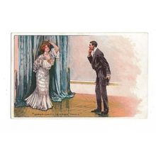 Lady Tempting Gentleman With Mistletoe, Comic Postcard.
