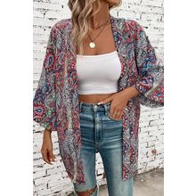 Red Paisley Print Open Front Kimono