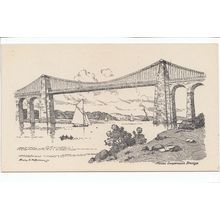 Menai Suspension Bridge Anglesey Sam J M Brown Sketch Postcard