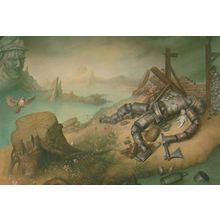 Broken Armour Dead Medieval Knight Andre Barros Painting Postcard