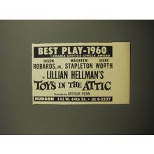 1960 Toys in the Attic Play Ad - Best Play - 1960 - Drama Critics Circle Award
